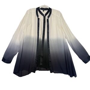 Eileen Fisher Blouse Tank Set Women PM White Black Silk Mandrian Collar Sheer